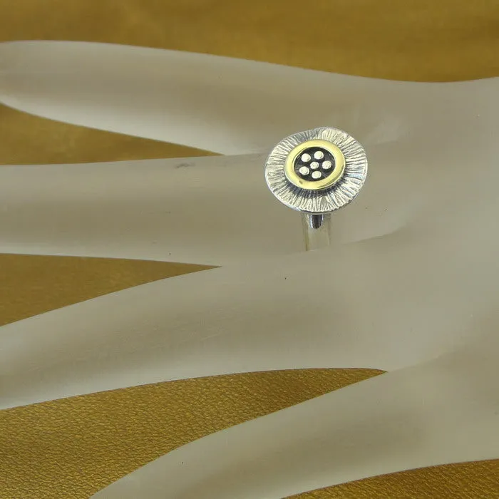 Hadar Designers 9k Yellow Gold Sterling Silver Floral Ring, Handmade (Ms 1733)