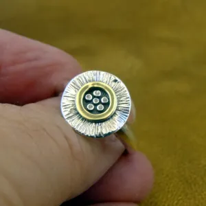 Hadar Designers 9k Yellow Gold Sterling Silver Floral Ring, Handmade (Ms 1733)