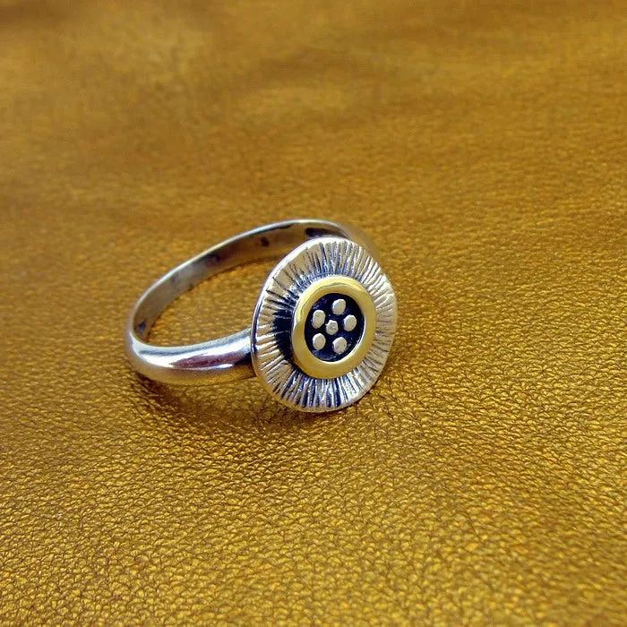 Hadar Designers 9k Yellow Gold Sterling Silver Floral Ring, Handmade (Ms 1733)