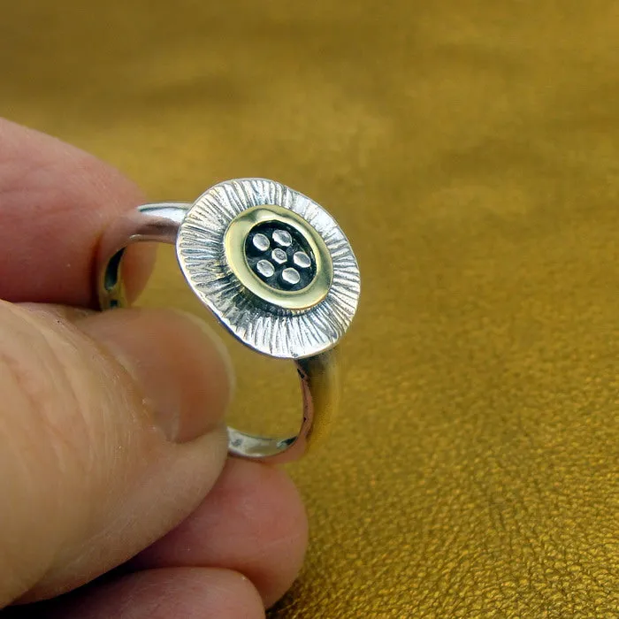 Hadar Designers 9k Yellow Gold Sterling Silver Floral Ring, Handmade (Ms 1733)