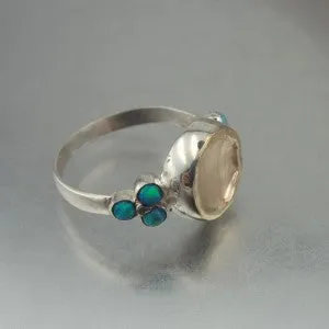 Hadar Designers 9k Yellow Gold Sterling Silver Opal Ring size 8 Handmade (I r333
