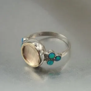 Hadar Designers 9k Yellow Gold Sterling Silver Opal Ring size 8 Handmade (I r333