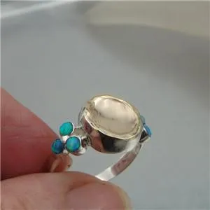 Hadar Designers 9k Yellow Gold Sterling Silver Opal Ring size 8 Handmade (I r333