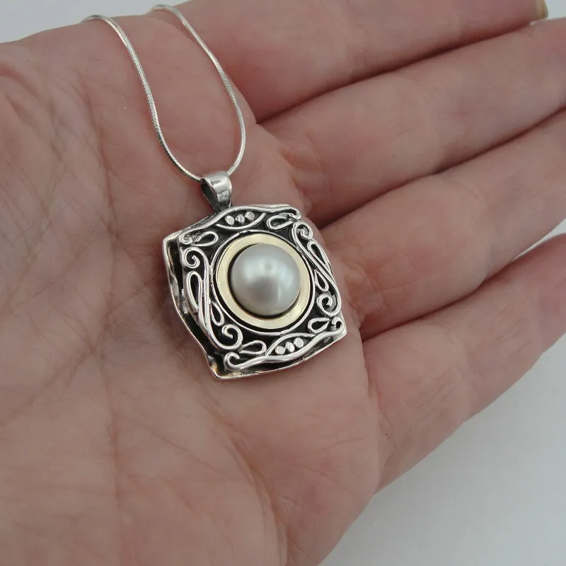 Hadar Designers 9k Yellow Gold Sterling Silver Pearl Pendant Handmade (ms 1214)