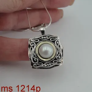 Hadar Designers 9k Yellow Gold Sterling Silver Pearl Pendant Handmade (ms 1214)