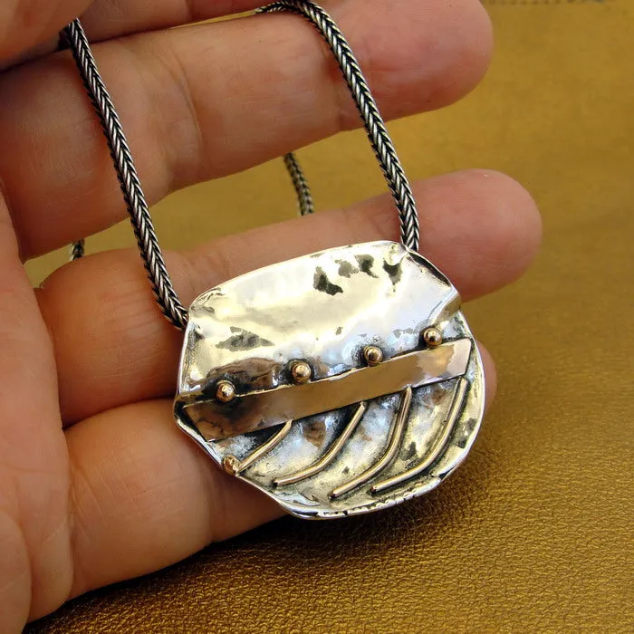 Hadar Designers 9k Yellow Gold Sterling Silver Pendant Artistic Handmade (H)LAST