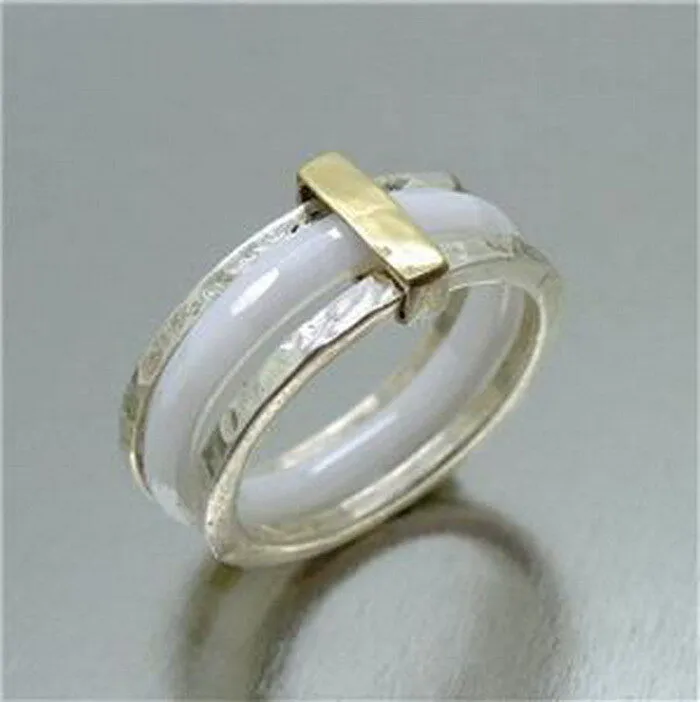 Hadar Designers 9k yellow Gold Sterling Silver White Ceramic Ring (I r886