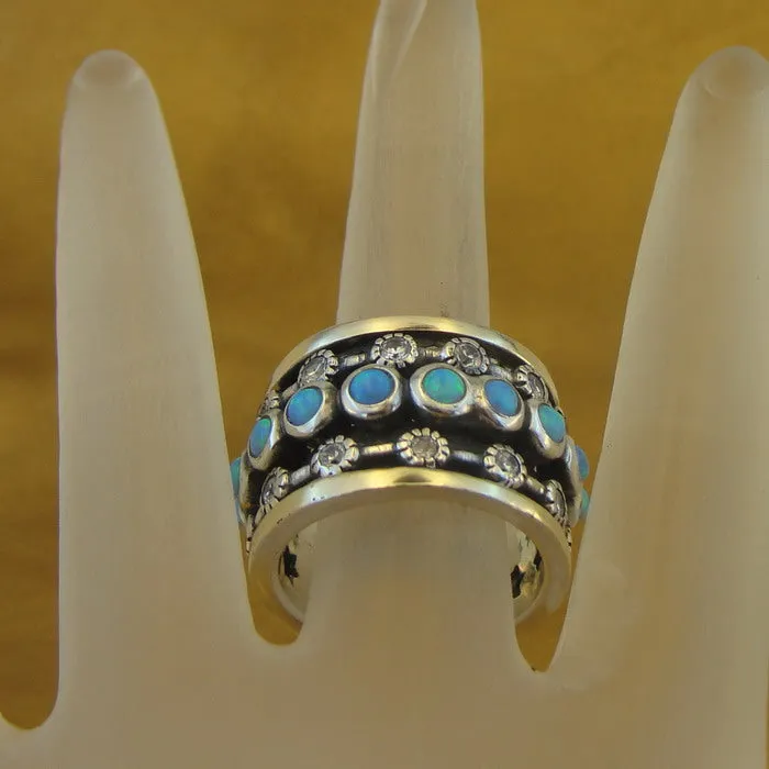 Hadar Designers 9k Yellow Gold Sterling Silver Zircon Opal Ring sz 7.5, 8 Handmade (sn) Y
