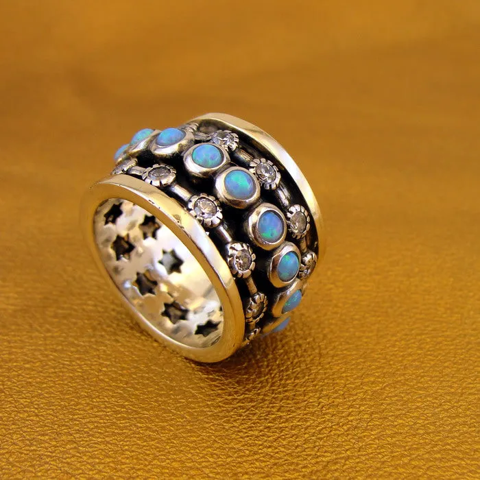 Hadar Designers 9k Yellow Gold Sterling Silver Zircon Opal Ring sz 7.5, 8 Handmade (sn) Y