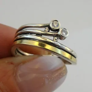 Hadar Designers 9k Yellow Gold Sterling Silver Zircon Ring, Handmade (MS
