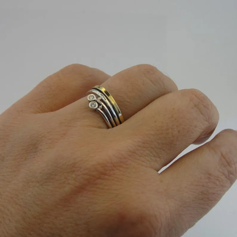 Hadar Designers 9k Yellow Gold Sterling Silver Zircon Ring, Handmade (MS