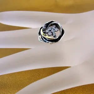 Hadar Designers 9k Yellow Gold White Zircon Ring 925 Silver, Handmade(MS