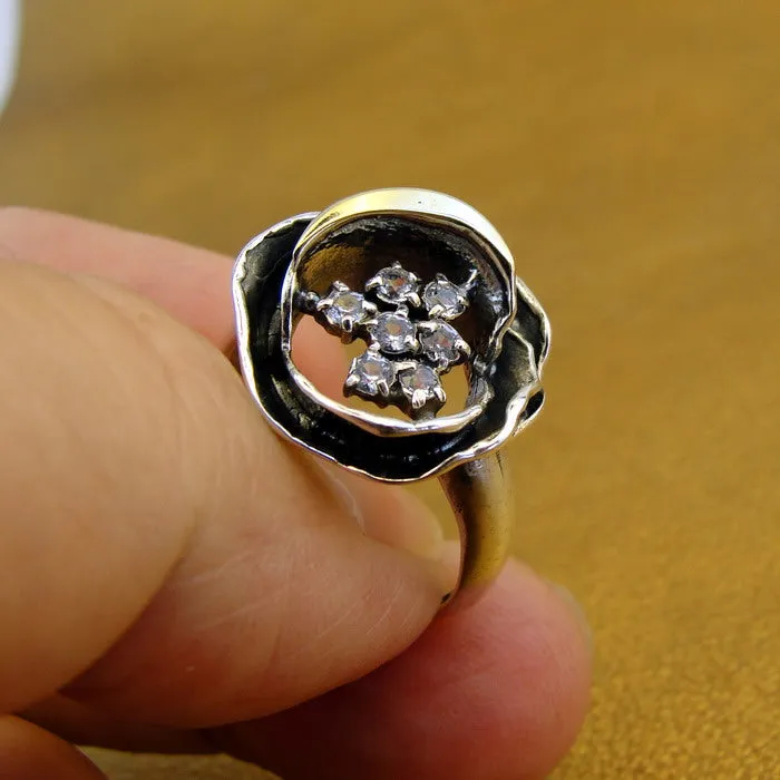 Hadar Designers 9k Yellow Gold White Zircon Ring 925 Silver, Handmade(MS