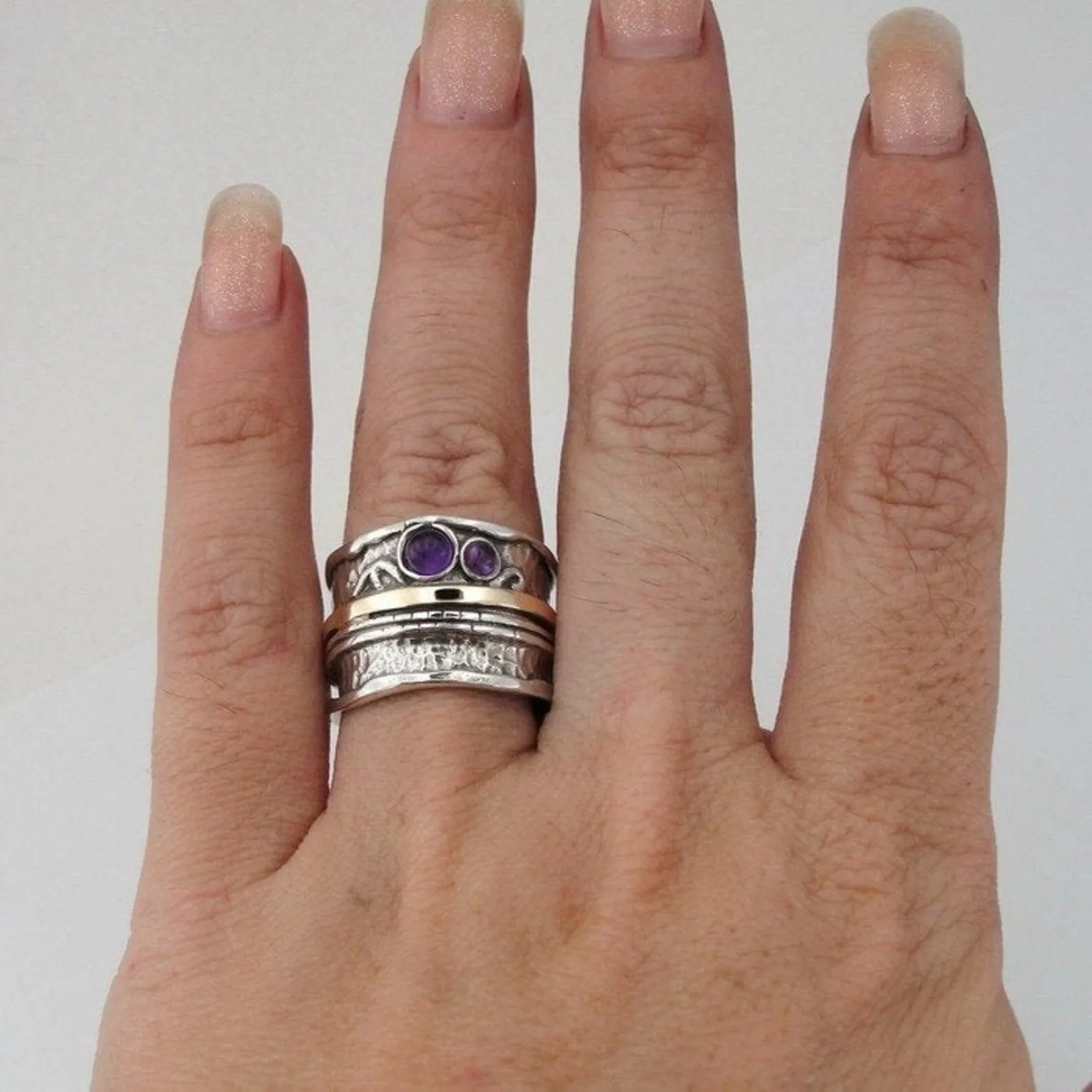 Hadar Designers Amethyst Ring,Handmade Sterling Silver (s 1306)