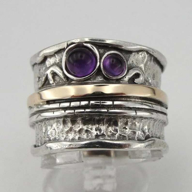 Hadar Designers Amethyst Ring,Handmade Sterling Silver (s 1306)