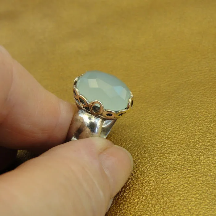Hadar Designers Aqua Quartz Ring 9k Yellow Gold 925 Silver 6.5, 7,7.5 () LAST