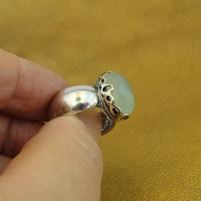 Hadar Designers Aqua Quartz Ring 9k Yellow Gold 925 Silver 6.5, 7,7.5 () LAST
