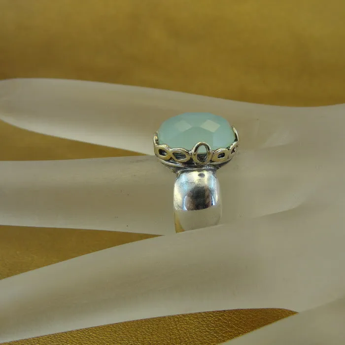 Hadar Designers Aqua Quartz Ring 9k Yellow Gold 925 Silver 6.5, 7,7.5 () LAST