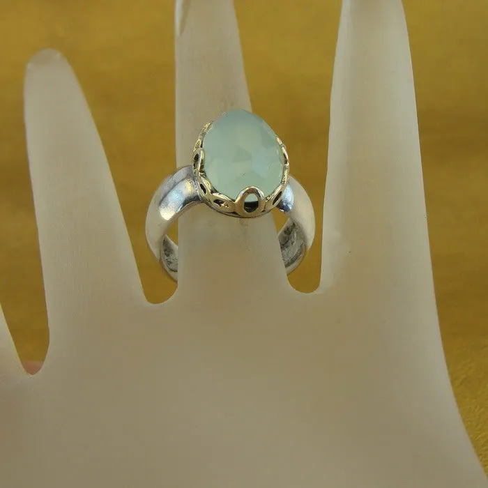 Hadar Designers Aqua Quartz Ring 9k Yellow Gold 925 Silver 6.5, 7,7.5 () LAST