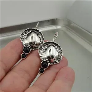 Hadar Designers black onyx earrings 925 sterling silver handmade (h)  y