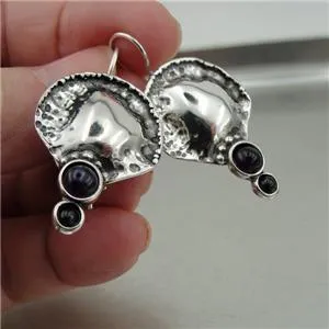 Hadar Designers black onyx earrings 925 sterling silver handmade (h)  y