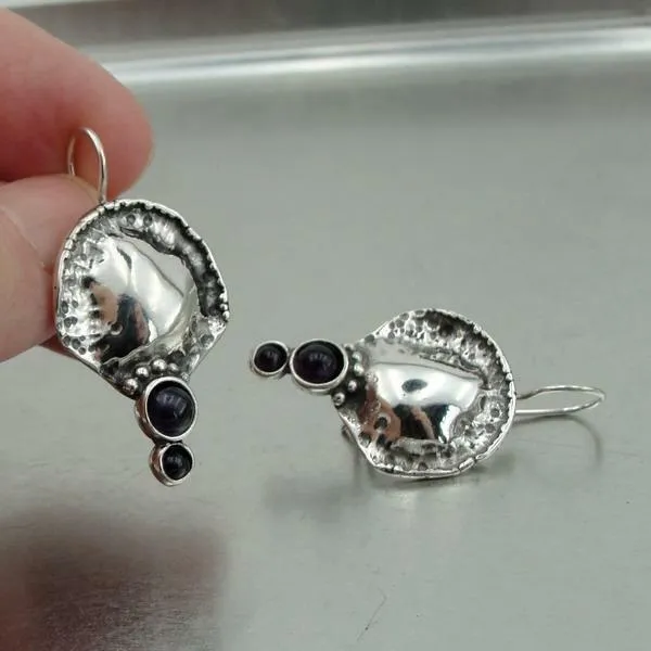 Hadar Designers black onyx earrings 925 sterling silver handmade (h)  y