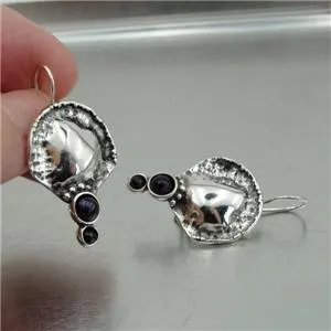 Hadar Designers black onyx earrings 925 sterling silver handmade (h)  y