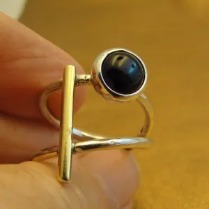 Hadar Designers Black Onyx Ring sz 6.7,8,9 Handmade 9k Gold 925 Silver (MS)8y