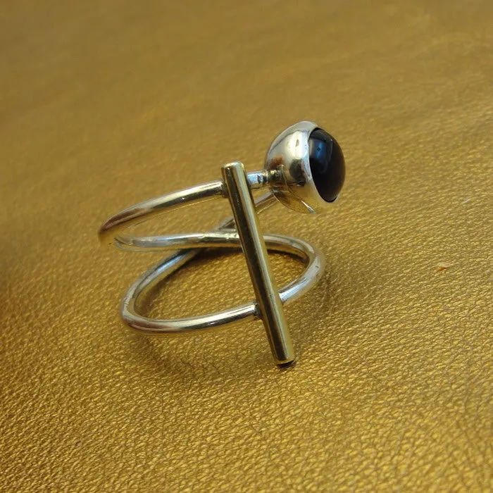 Hadar Designers Black Onyx Ring sz 6.7,8,9 Handmade 9k Gold 925 Silver (MS)8y