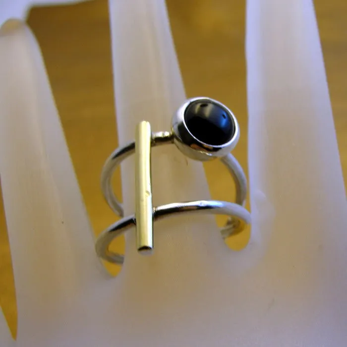 Hadar Designers Black Onyx Ring sz 6.7,8,9 Handmade 9k Gold 925 Silver (MS)8y