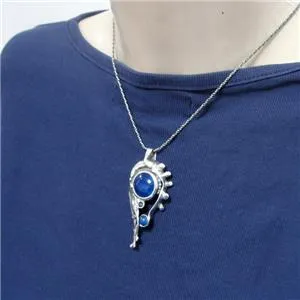 Hadar Designers blue agate pendant large 925 sterling silver art (h 439do)y