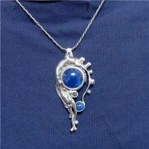 Hadar Designers blue agate pendant large 925 sterling silver art (h 439do)y
