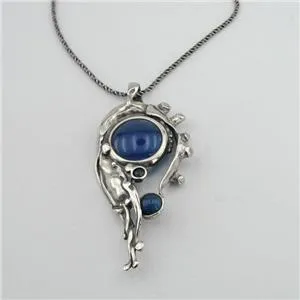 Hadar Designers blue agate pendant large 925 sterling silver art (h 439do)y