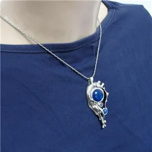 Hadar Designers blue agate pendant large 925 sterling silver art (h 439do)y