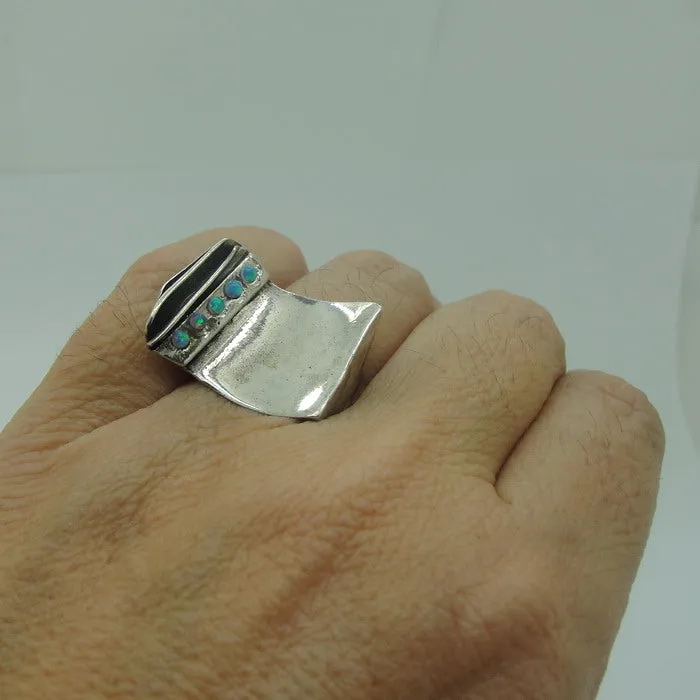 Hadar Designers Blue Opal "Wild" Ring sz 7,8,9 Handmade 925 Sterling Silver (H)
