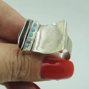 Hadar Designers Blue Opal "Wild" Ring sz 7,8,9 Handmade 925 Sterling Silver (H)