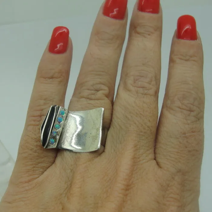 Hadar Designers Blue Opal "Wild" Ring sz 7,8,9 Handmade 925 Sterling Silver (H)