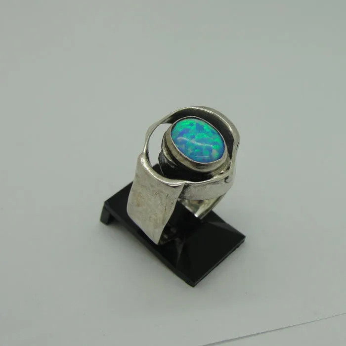 Hadar Designers Blue Opal Ring 6, 6.5 Handmade 925 Sterling Silver (H) y
