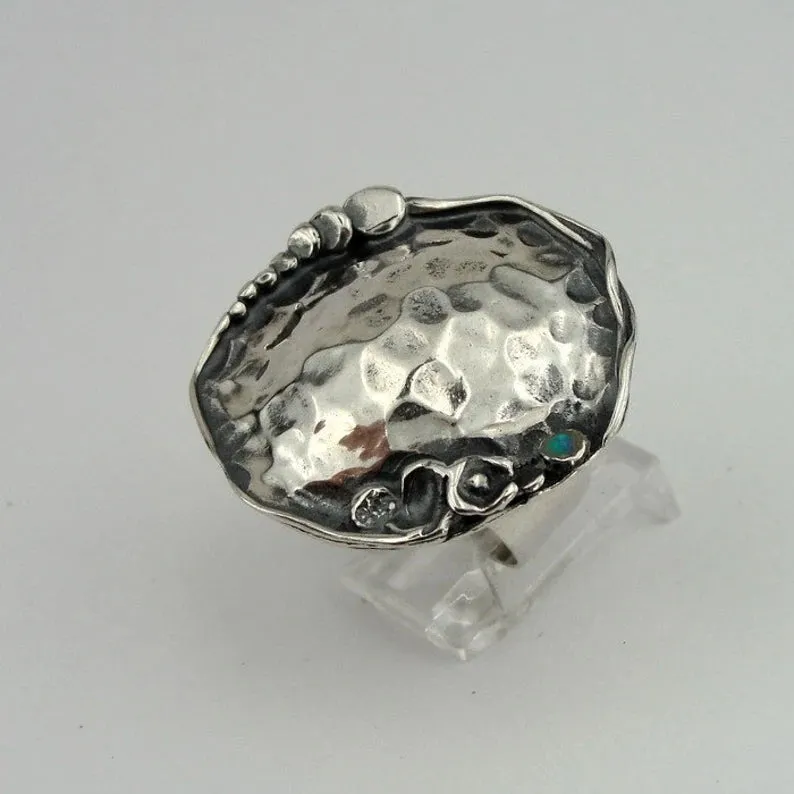 Hadar Designers Blue Opal Ring 7.5,8,9,10 Handmade 925 Sterling Silver (H 1082)y