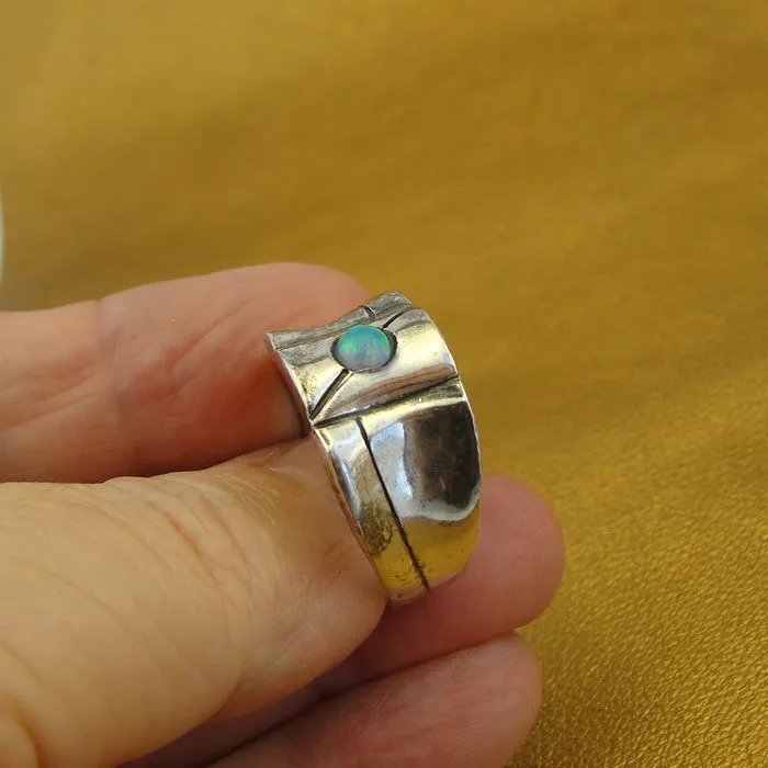 Hadar Designers blue opal ring 7,8,9,10,11 handmade 925 sterling silver () y