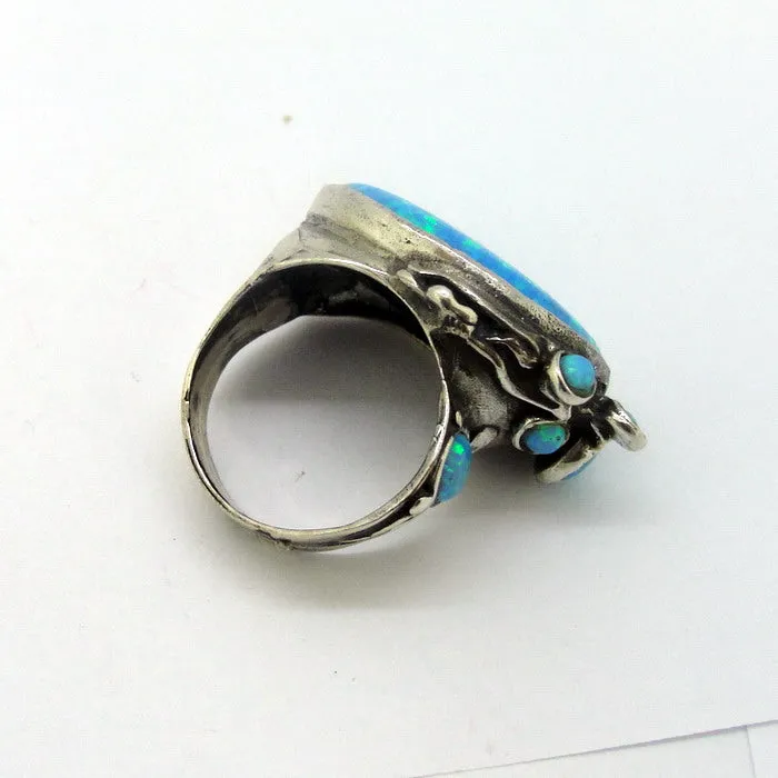 Hadar Designers Blue Opal Ring Handmade Sterling Silver size 7,8,9,10 (H 102b