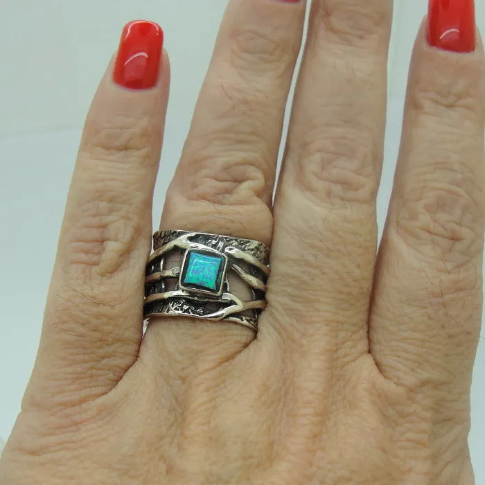 Hadar Designers Blue Opal Sterling Silver Ring sz 7, 7.5 Handmade ()LAST
