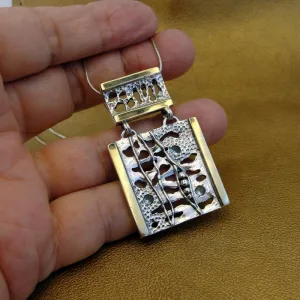 Hadar Designers Blue Topaz cz Pendant 9k Yellow Gold Sterling Silver (NS 1589)y