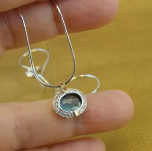 Hadar Designers Blue Topaz Pendant zircon 9k Yellow Gold 925 Silver Handmade (ms