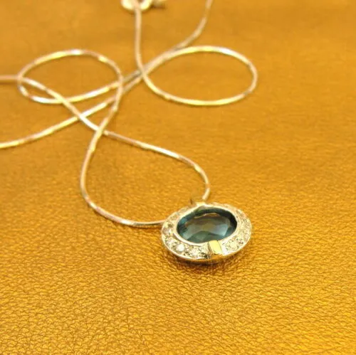 Hadar Designers Blue Topaz Pendant zircon 9k Yellow Gold 925 Silver Handmade (ms