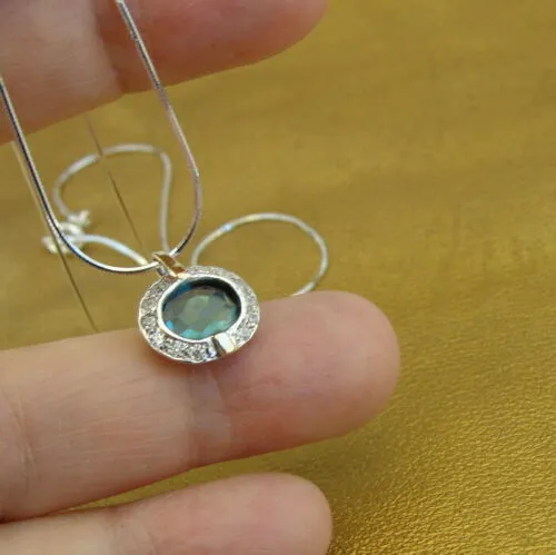Hadar Designers Blue Topaz Pendant zircon 9k Yellow Gold 925 Silver Handmade (ms