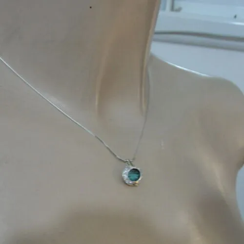 Hadar Designers Blue Topaz Pendant zircon 9k Yellow Gold 925 Silver Handmade (ms