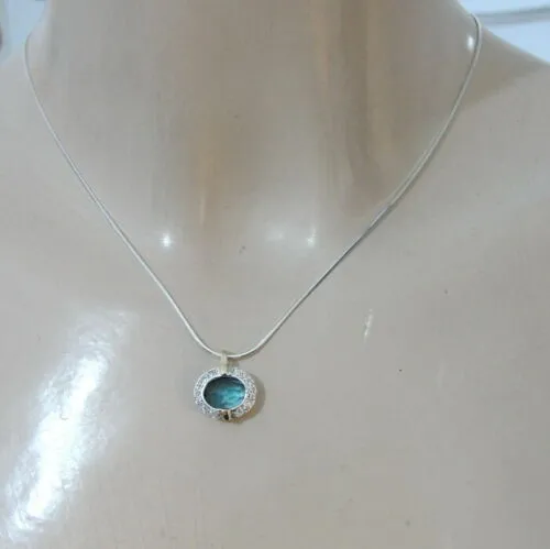 Hadar Designers Blue Topaz Pendant zircon 9k Yellow Gold 925 Silver Handmade (ms