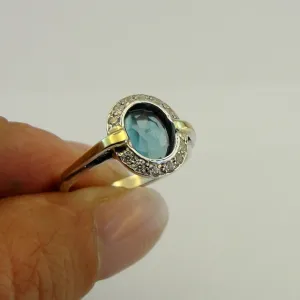 Hadar Designers blue topaz ring 5,6,7,8,9 handmade 9k yellow gold 925 silver (ms