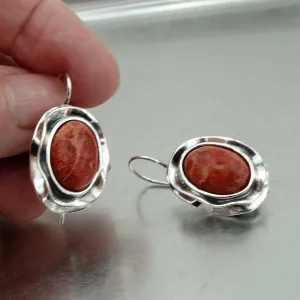 Hadar Designers Coral Earrings 925 Sterling Silver  Drop Dangle Handmade (ms)